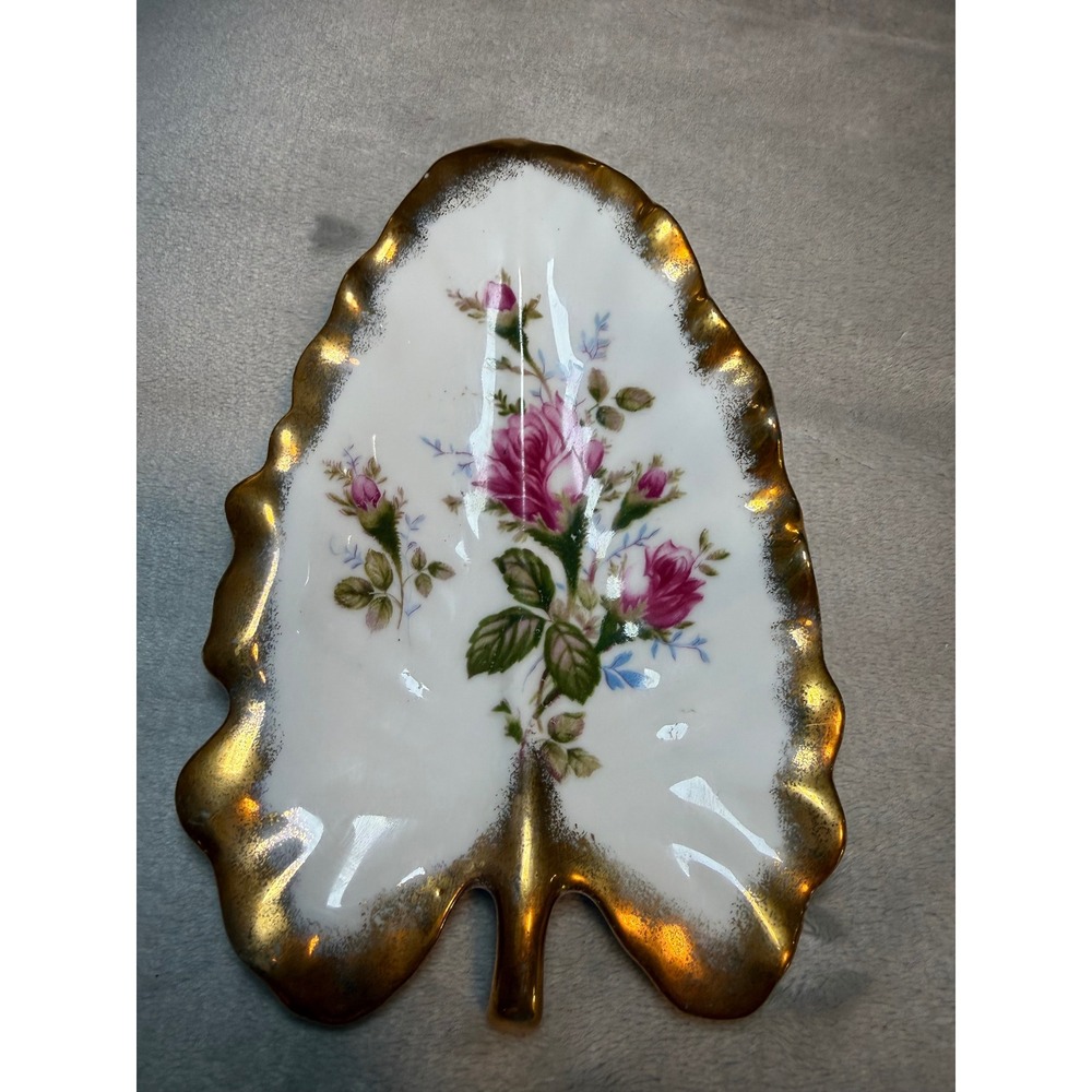 Vintage Cherry China Japan‎ Leaf Dish Gold Roses